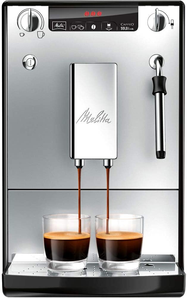Melitta E953-102 Caffeo Solo and Milk Fully Automatic Coffee Maker with Milk Steamer - Silver and Black