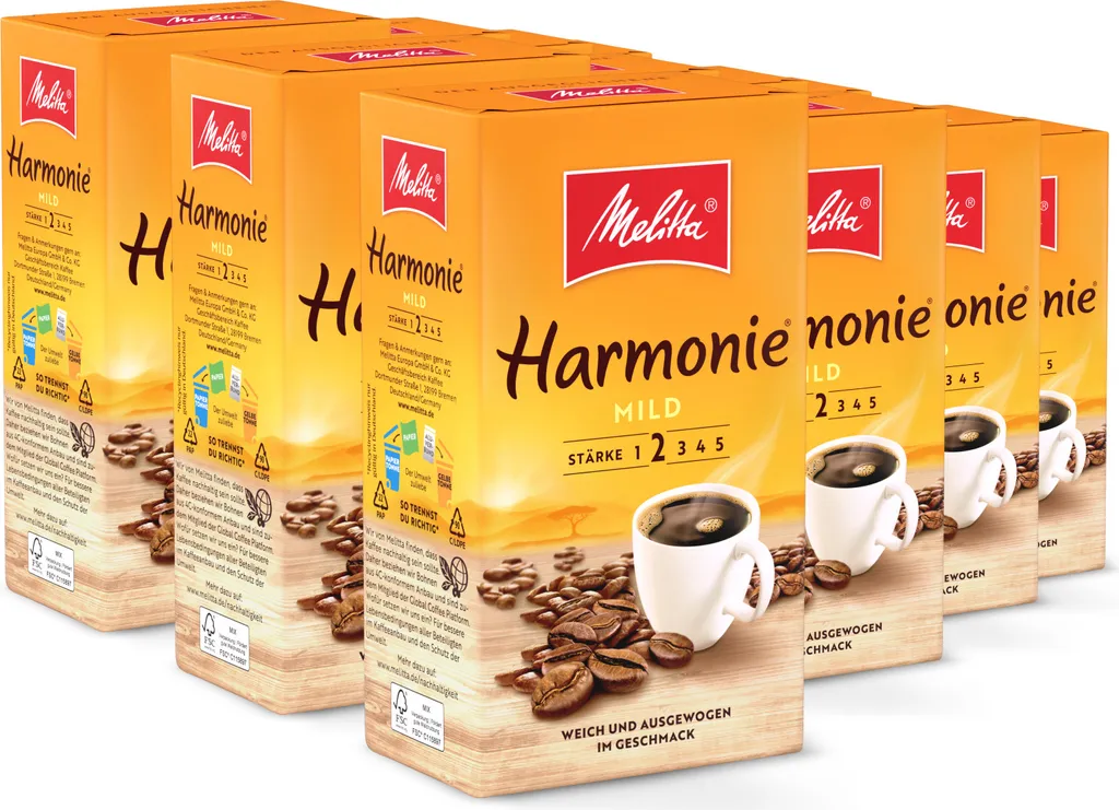 Melitta Harmonie Mild filter coffee ground, for filter coffee machines, in a set