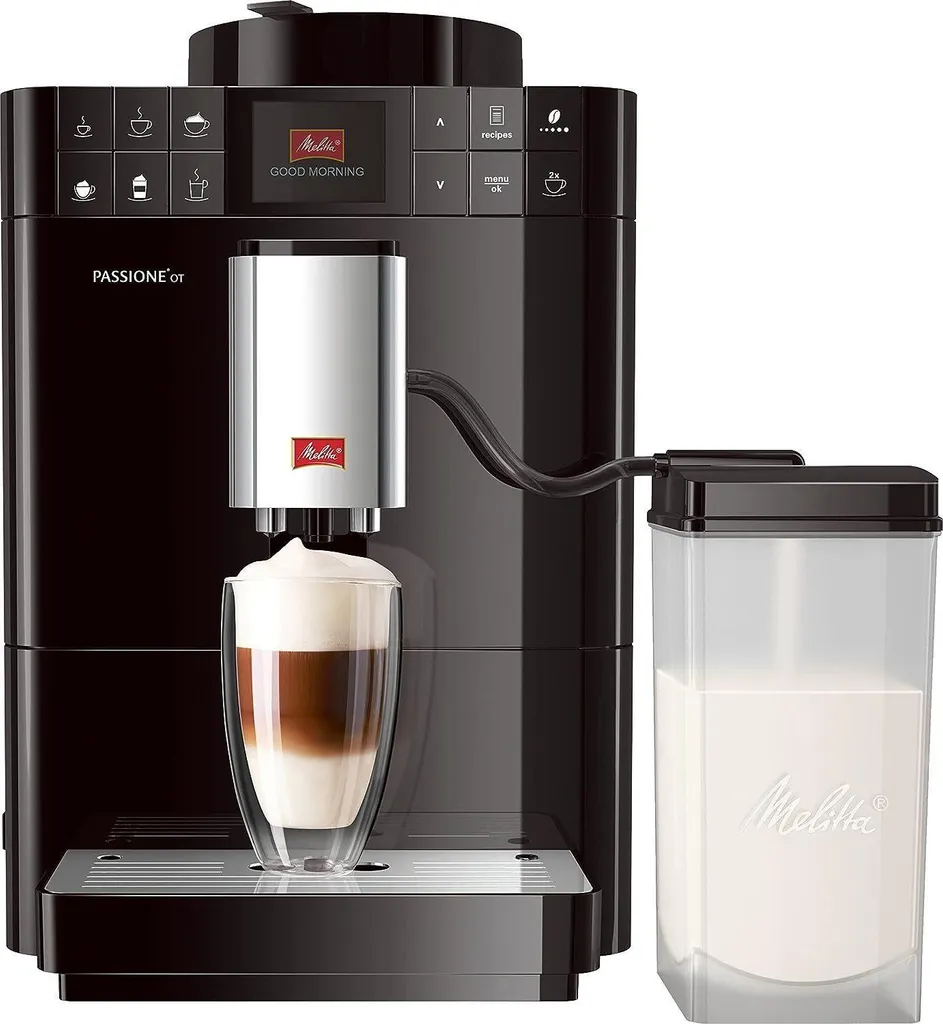 Melitta Caffeo Passione fully automatic coffee machine, fully automatic coffee machine with milk container, one-touch function, coffee maker, cafe machine, coffee machine