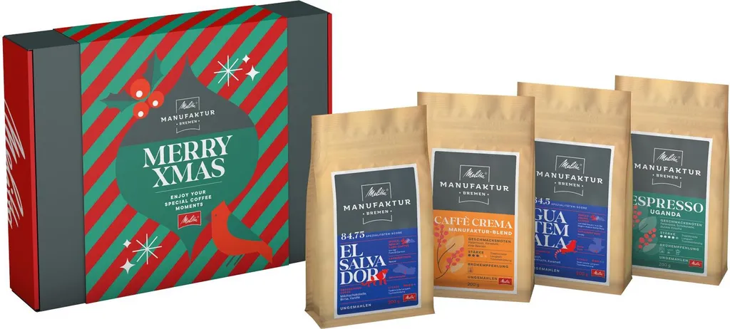 Melitta Manufaktur-Kaffee Christmas Gift Box 4 x 200g Specialty Coffee, Beans 800g