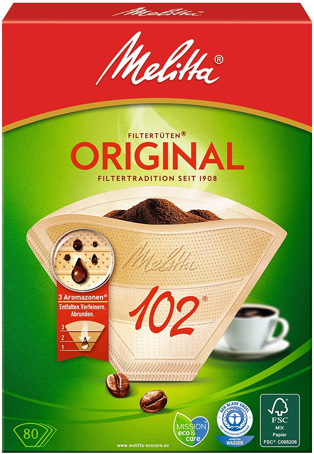 Melitta Size 102 Aroma Zones Filterbags, Pack of 80