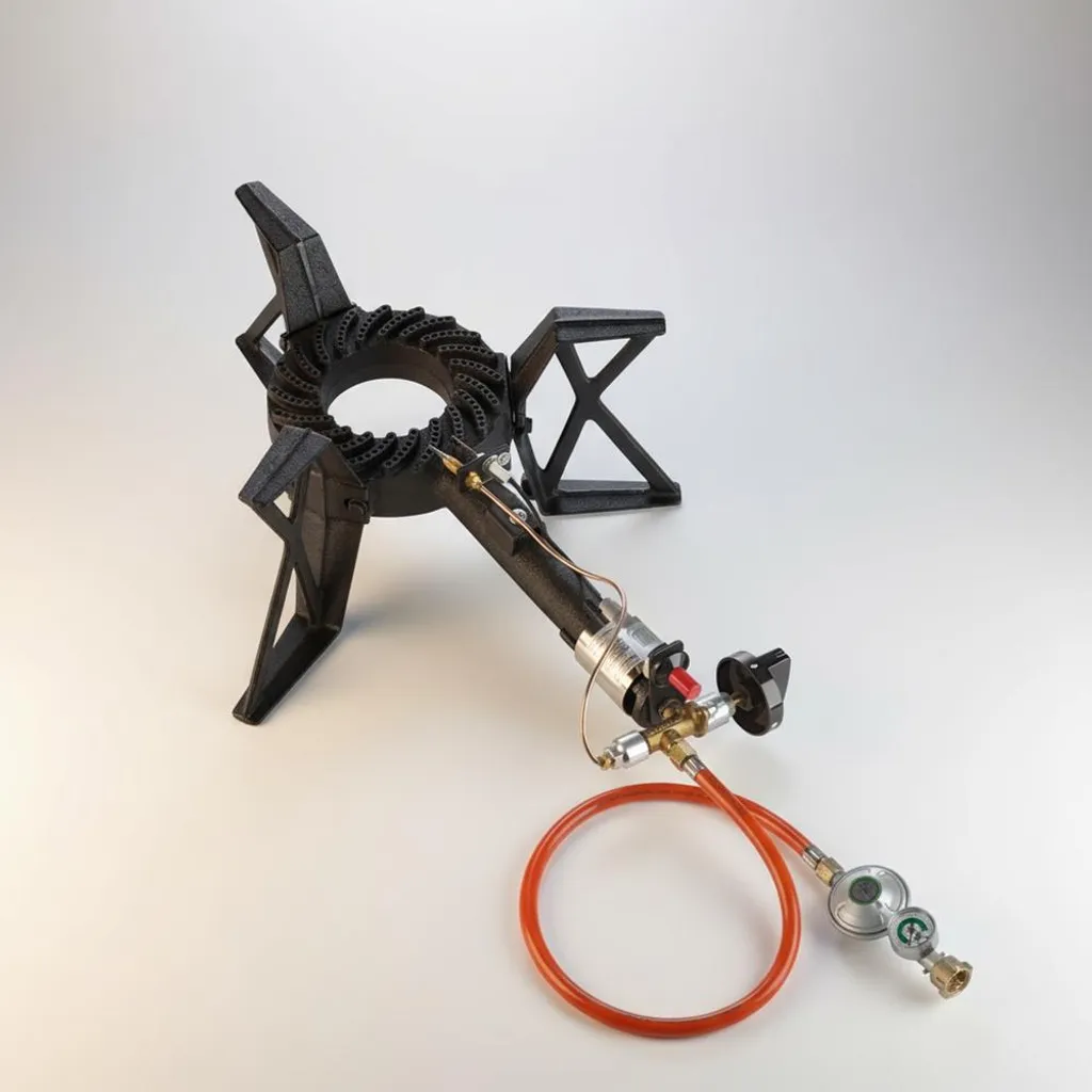 Melko 3-Leg Stool Cooker, 6.5KW Burner, Camping Stove, Cast Iron, Steel, Gas Hose