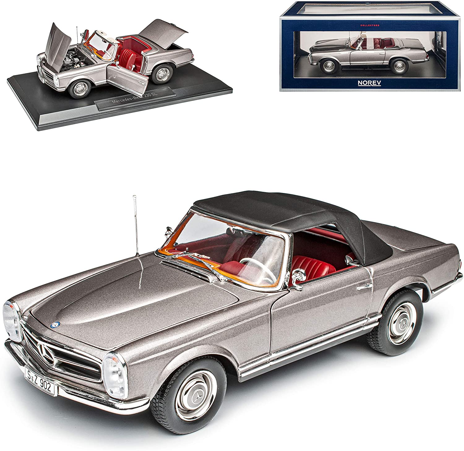Norev Mercede-Benz Mercedes-Benz 230Sl Pagoda Roadster Silver Grey W113 1963-1971 1/18 Norev M