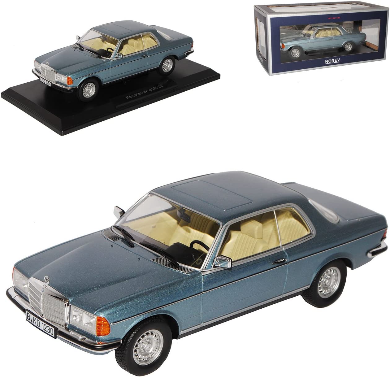Mercedes Benz E Class Coupe 280 Ce C123 Blue Silver 1975 – 1986 1/18 Norev 