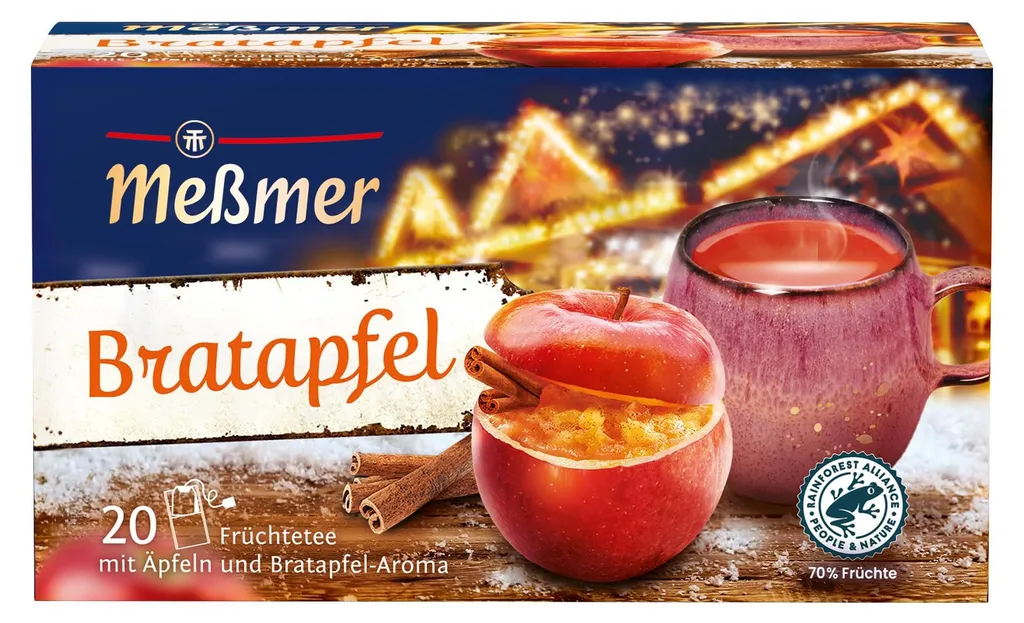 Meßmer Baked Apple | Winter fruit tea with baked apple flavor | 20 aromatic tea bags | sweet and spicy 88g