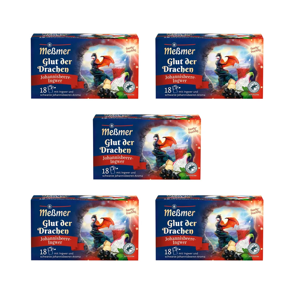 Meßmer Dragon's Embers 5x | Fruit tea with ginger and blackcurrant flavor | Online Exclusive | 90 tea bags | Fiery and fruity | Vegan, 203 gm