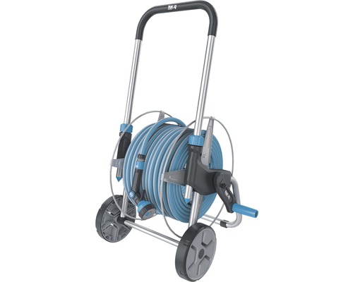 Metal hose trolley for_q FQ-MSW 30 with garden hose comfort 1/2" 30m, connection set, pistol spray and hose connectors
