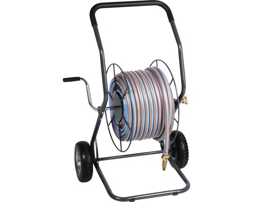 Metal hose trolley for_q profi_line FQ-MSW 50 BIG including 50m garden hose, metal syringe and 1.5m connection hose, real 3/4" flow
