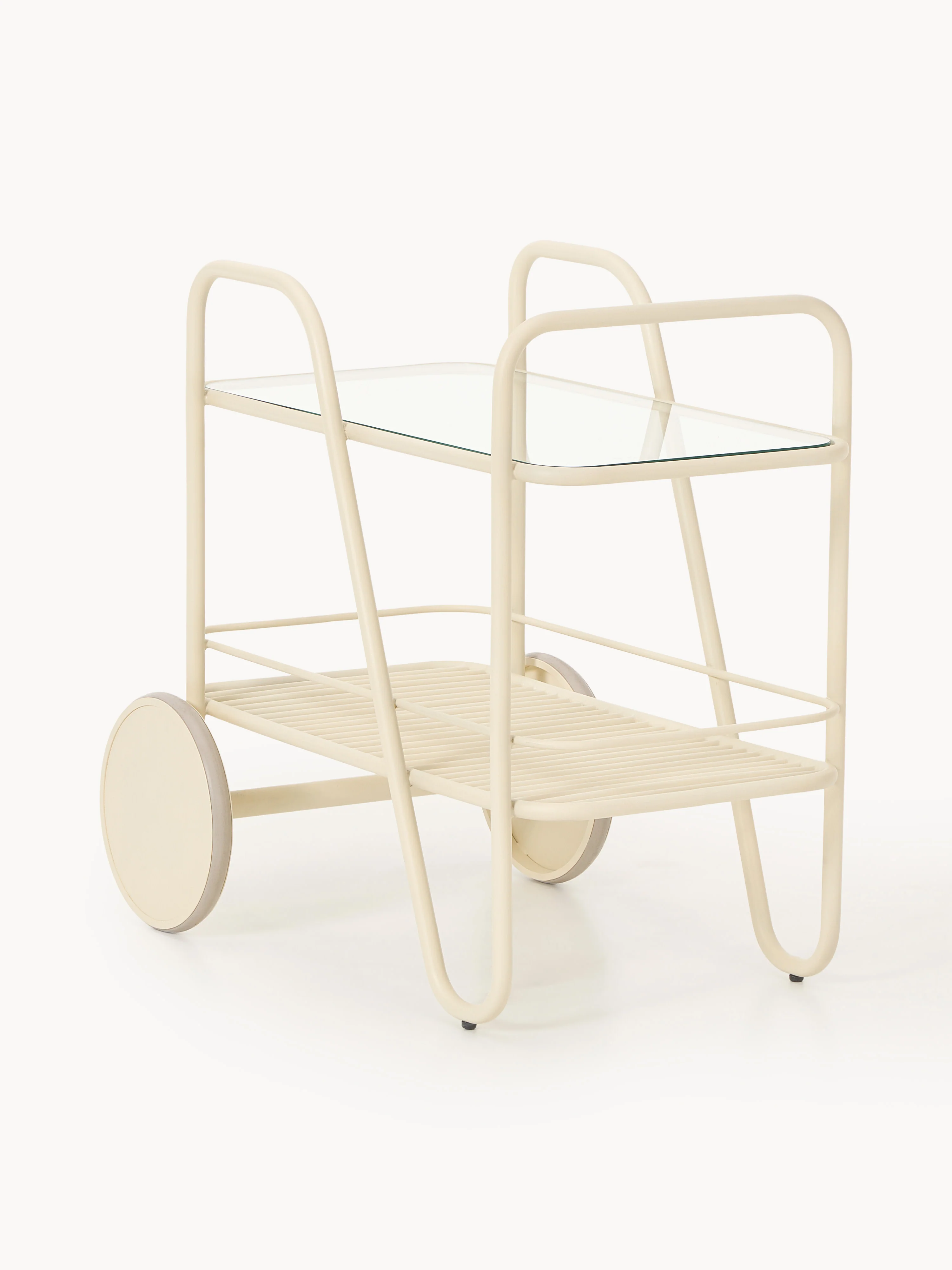 Westwing Collection Giovanni metal serving trolley with glass top, Light beige