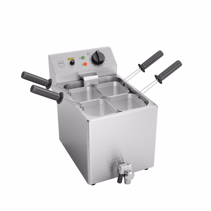 METRO Professional Electric Pasta Cooker GNC1008, Stainless Steel, 47 x 55 x 38 cm, 8 L, 3150 W, with Drain Tap, 4 Baskets, Silver