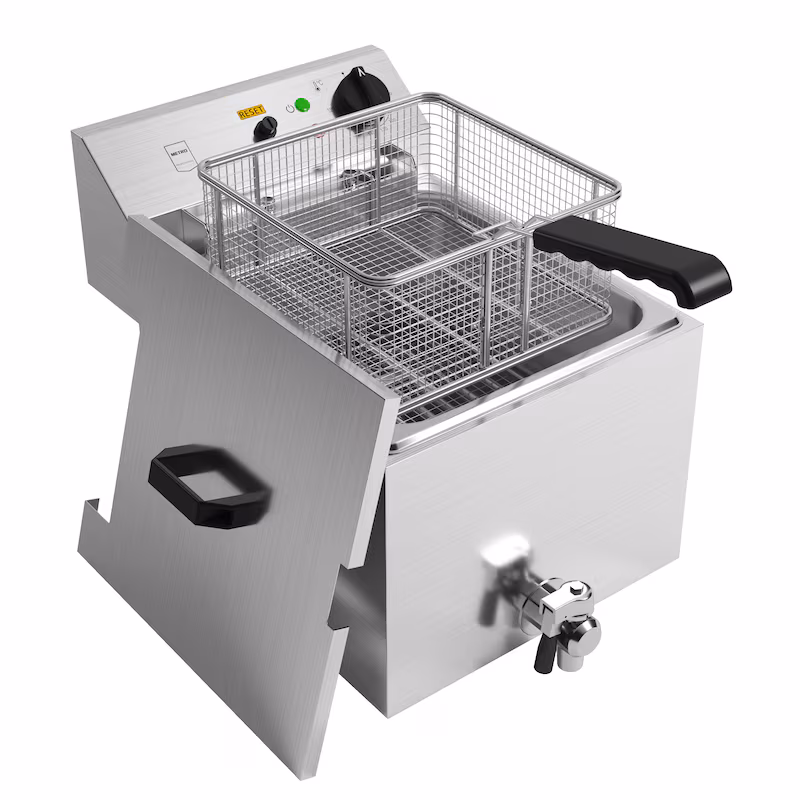 METRO PROFESSIONAL Deep Fryer GDF1010, Stainless Steel, 52 x 33.7 x 37.5 cm, 10 L, 8100 W, with Drain Tap, Silver