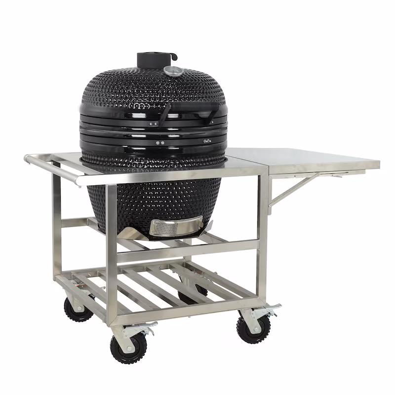 METRO PROFESSIONAL Kamado Charcoal Grill Naggado Pro, Ø 57 cm, Side Table, Mobile, Ceramic/Stainless Steel, Black