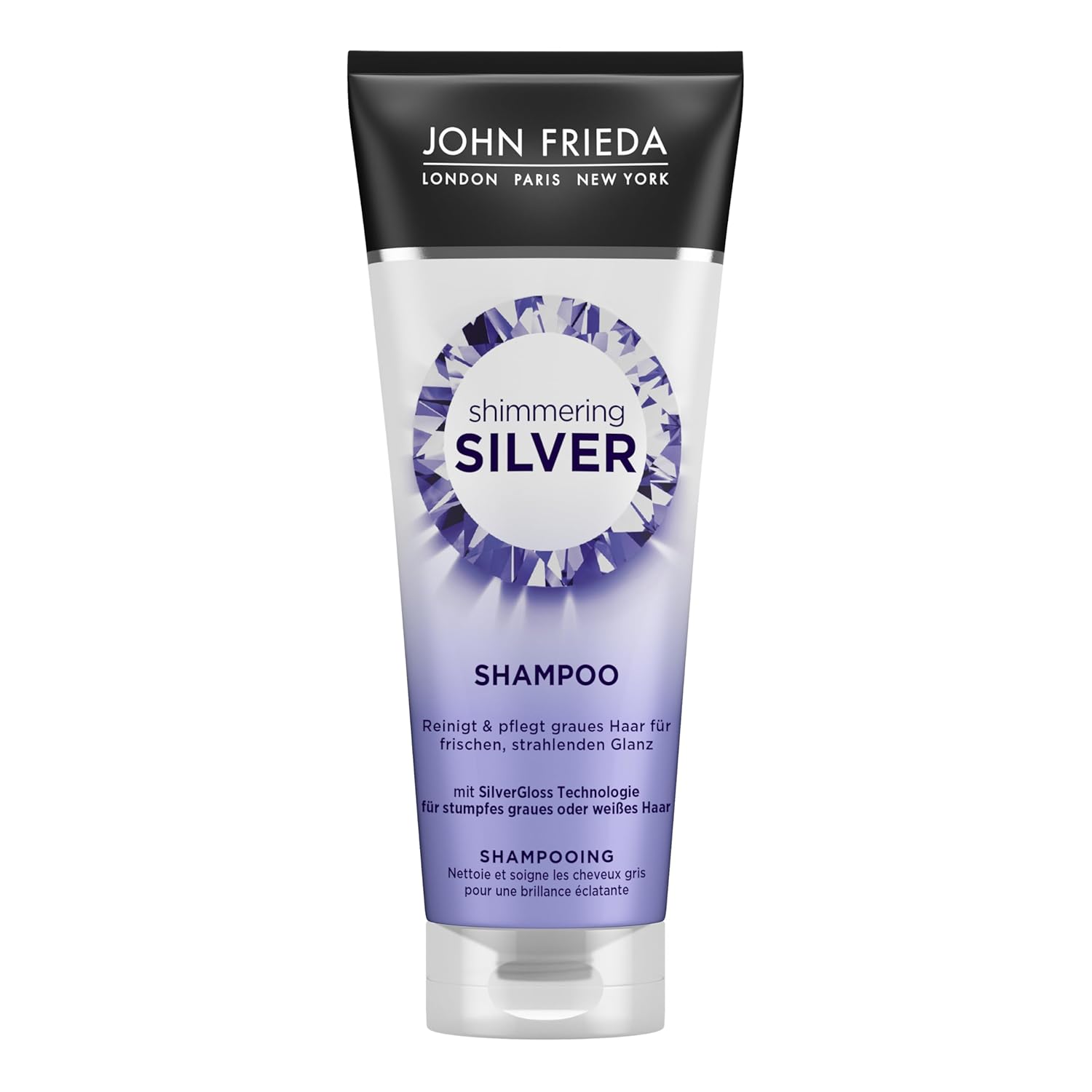John Frieda Shimmering Silver Shampoo – Volume: 250 ml – Cleans and Nourishes Gray Hair – For Fresh, Radiant Shine