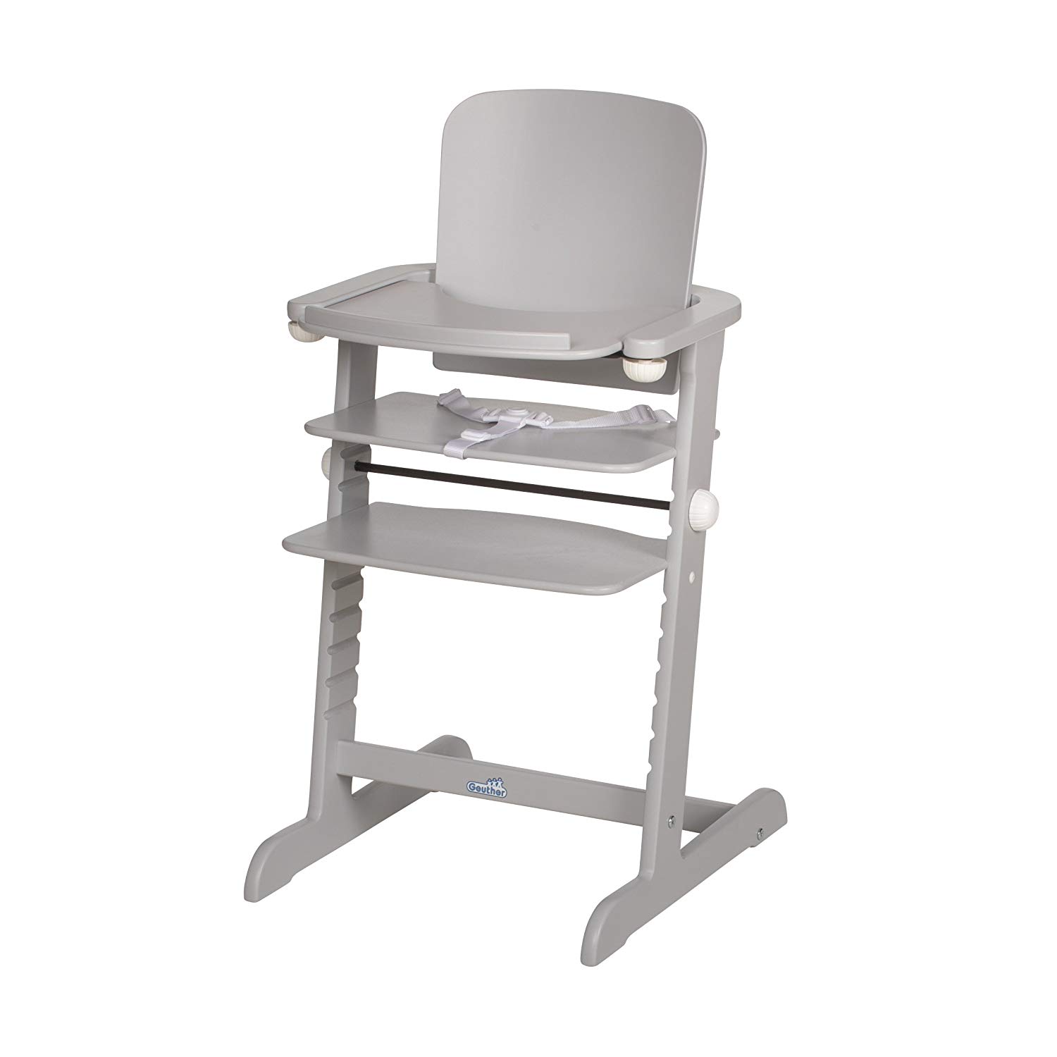 Geuther - Family grows with your child, including dining board, with crotch strap, wood, children and babies, grey, TÜV tested