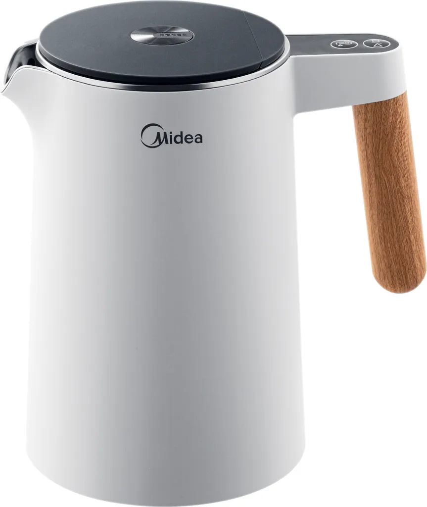 Midea MK-HE1533 kettle - 1.5 liters, 2200W, with temperature control and keep-warm function, with safety features, wood-look handle, white