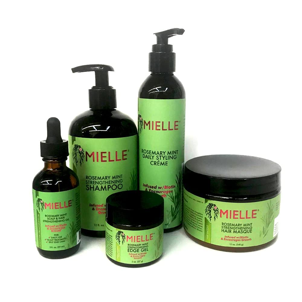 Mielle Organics MIELLE Rosemary Mint Organics Infused with Biotin and Encourages Growth Hair Products for Stronger and Healthier Hair and Styling Bundle Set 5 Pieces