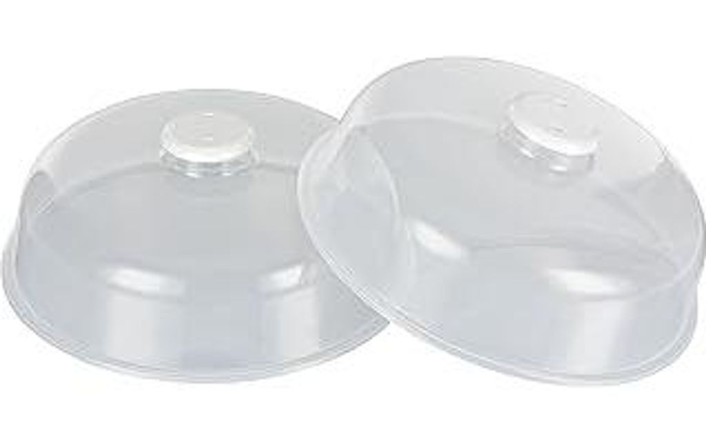 Akhan Microwave Cover 24.5 cm, Set of 2 – Round Microwave Cover with Ventilation Holes – Practical Microwave Covers Made of Durable Plastic (BPA-Free) – Stackable Microwave Cover