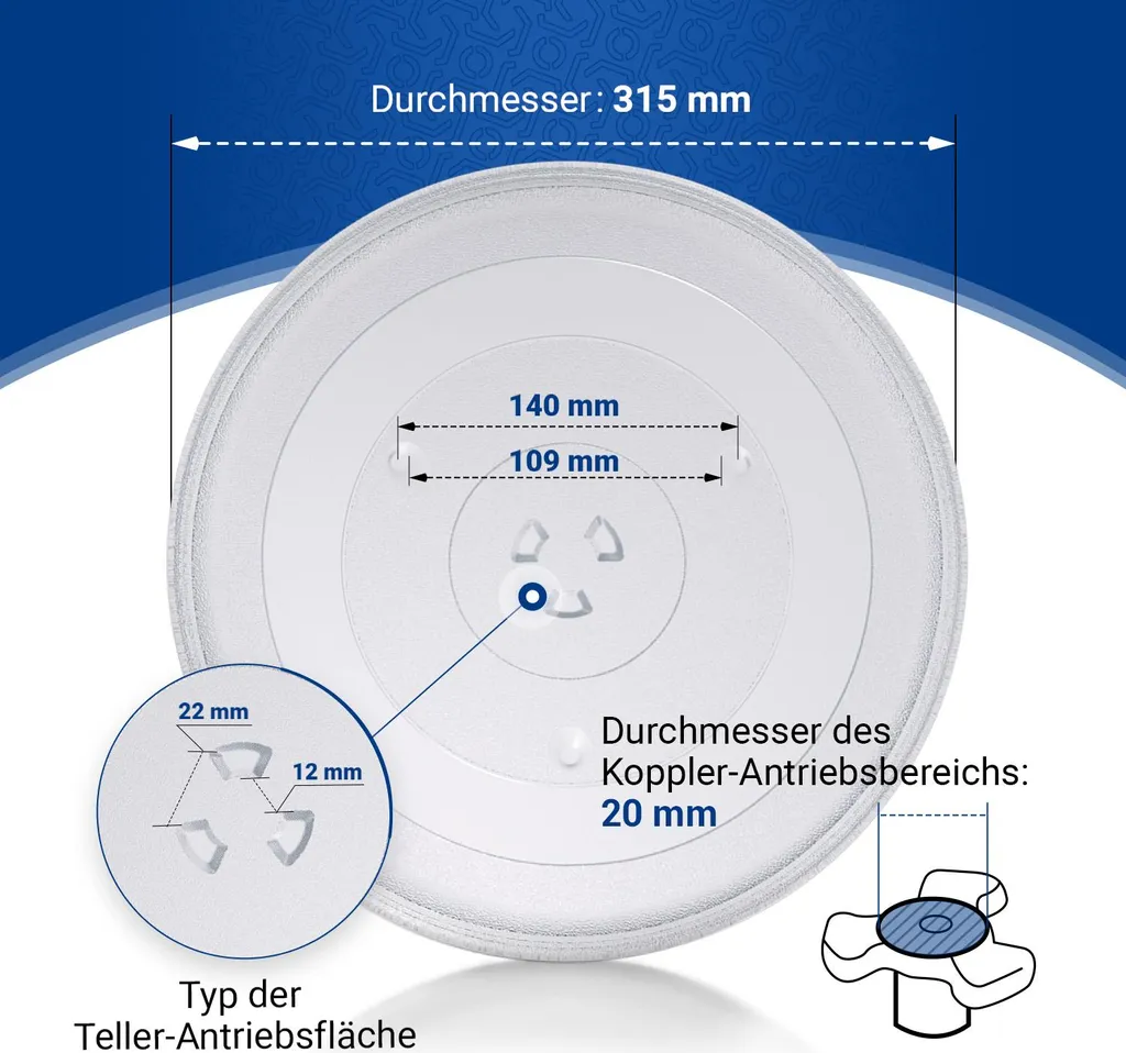 VIOKS Microwave turntable 31.5 cm, compatible with Candy 49008503 glass microwave plate