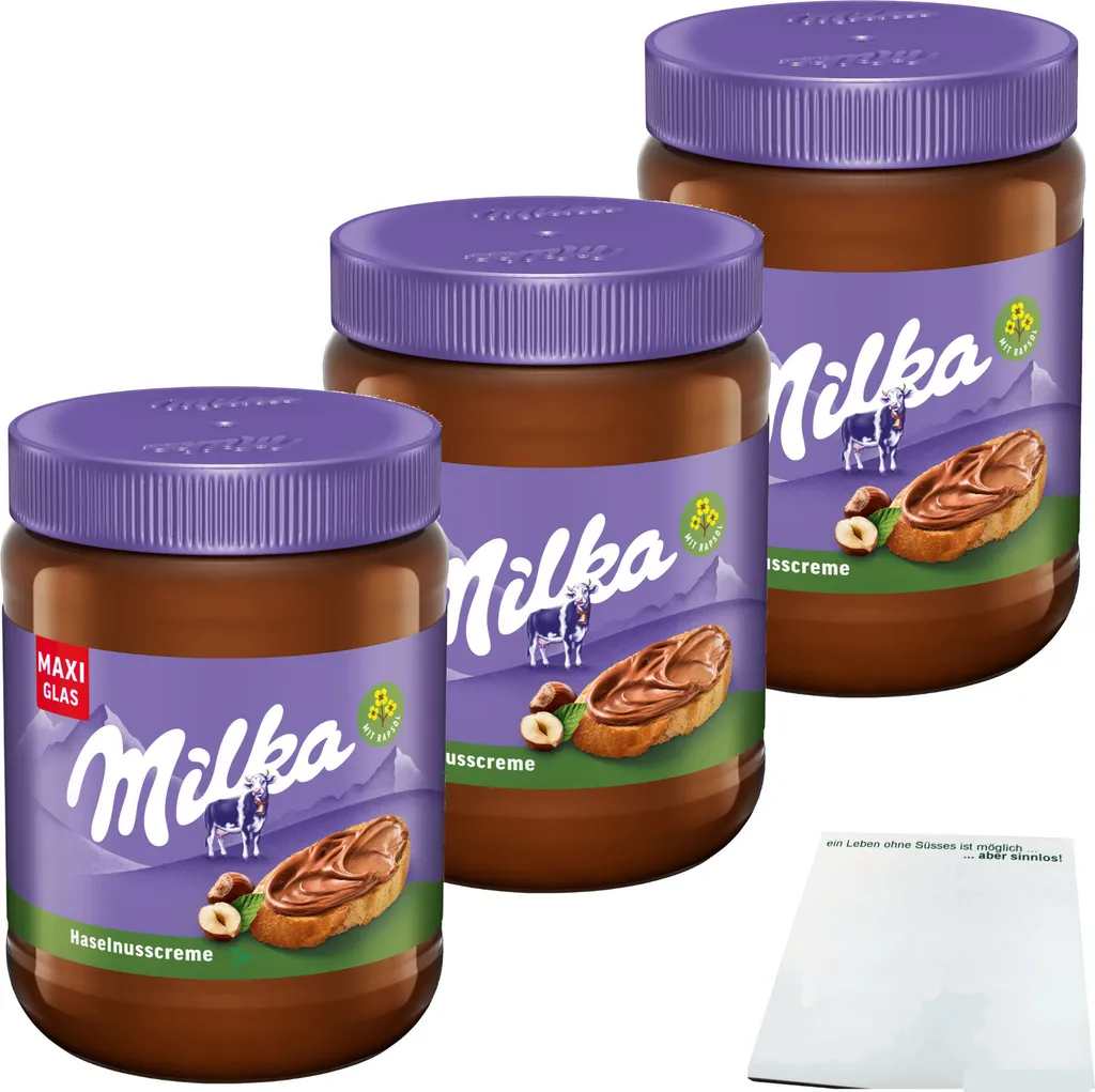 milka hazelnut cream spread 3-pack (3x600g maxi jar) + usy block