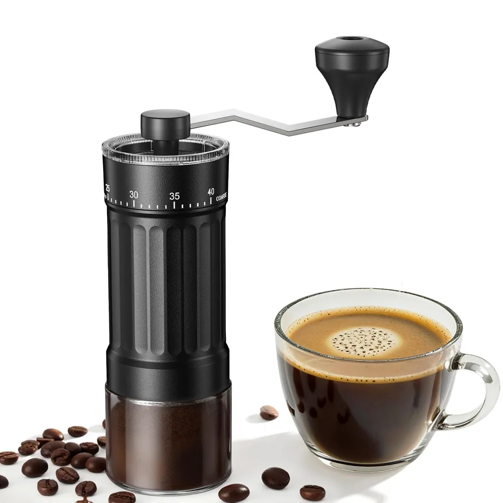 kuny Mini manual coffee grinder with 40 adjustable settings, portable manual hand coffee grinder with 30g capacity, conical burr grinder with crank