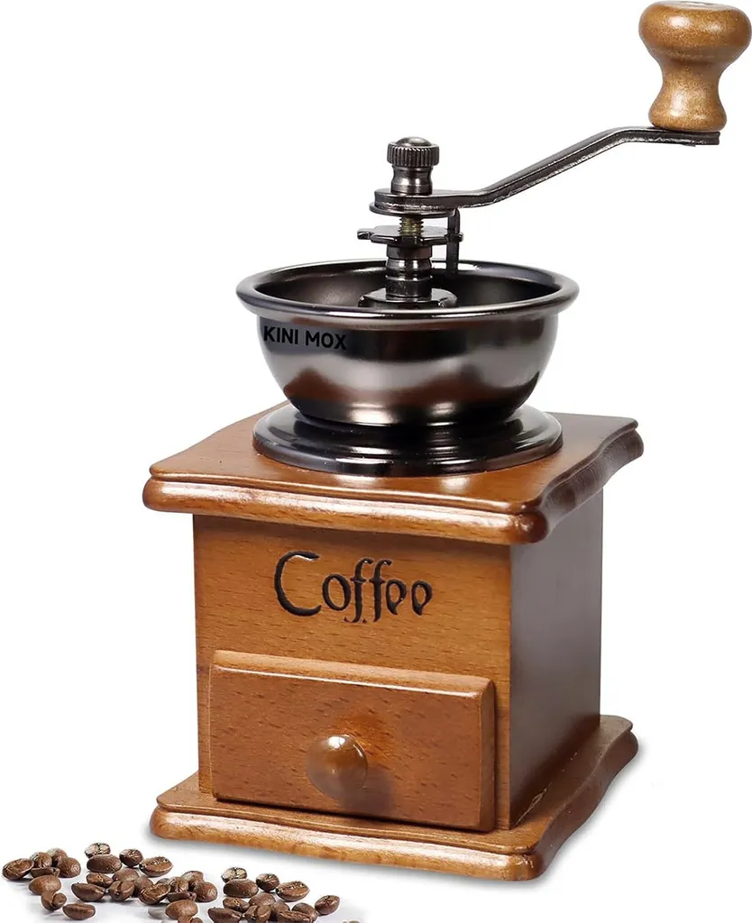Welikera Mini Manual Coffee Grinder – Vintage Wooden Coffee Grinder for Decoration and Display, Antique Grinder for Ground Coffee, Classic Retro Style French Press
