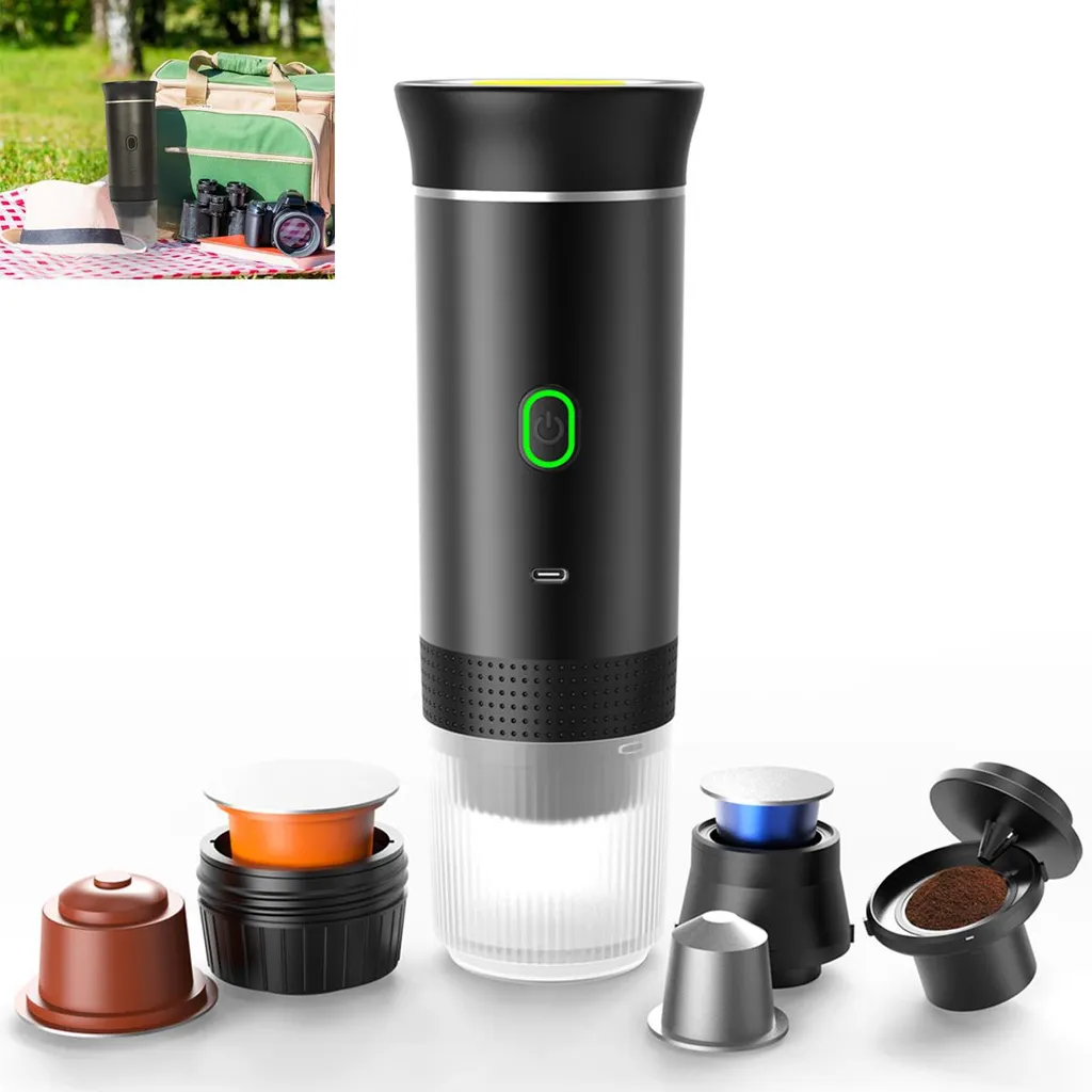 Slyrun Mini 3-in-1 travel coffee machine, self-heating, USB charging function, portable & compact, ideal for office & travel, black
