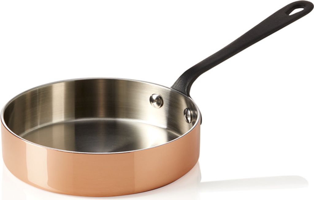 WAS GERMANY Mini serving pan MINI COPPER 3PLY, with black handle, Ø 12 cm, 250 ml, copper/aluminium