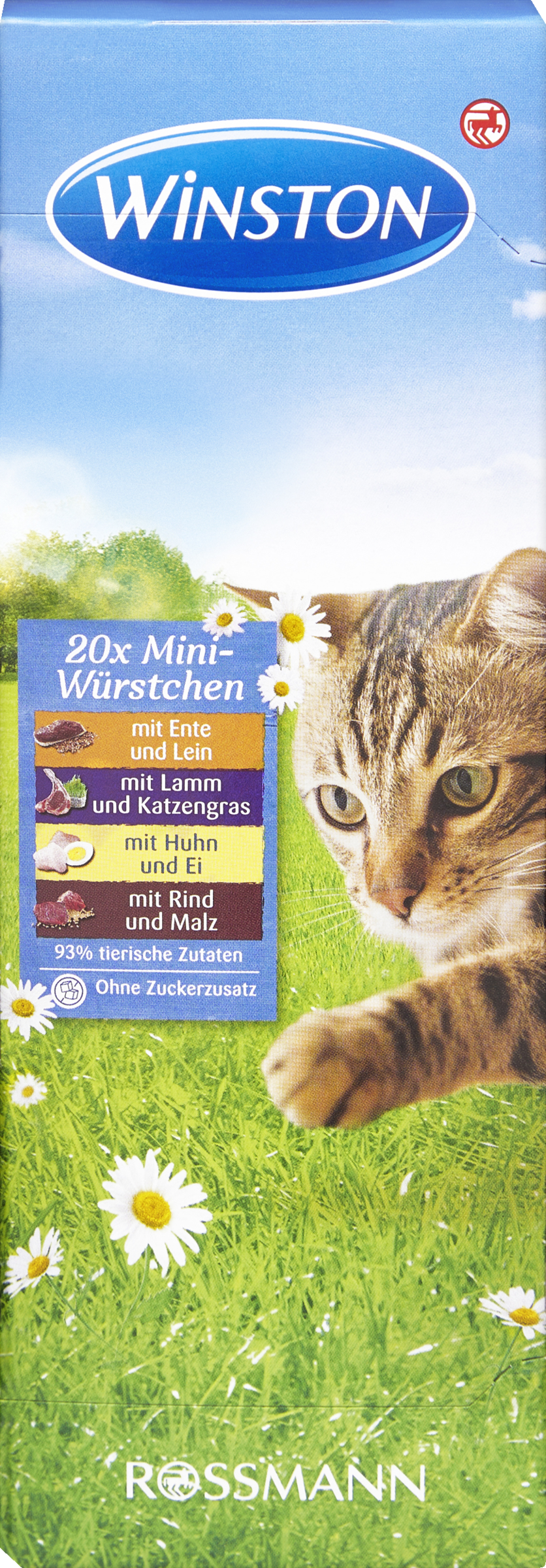 Winston Mini sausages with duck & lein, with lamb & cat grass, with chicken & egg, with beef & malt