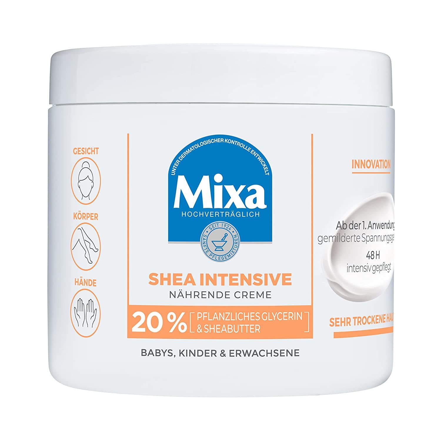 Mixa Intensive Nährende Creme mit 20% pflanzlichem Glycerin und Sheabutter für sehr trockene Haut 400 ml