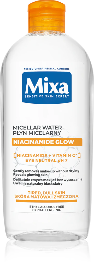 Mixa Niacinamide Glow micellar water to rejuvenate facial skin