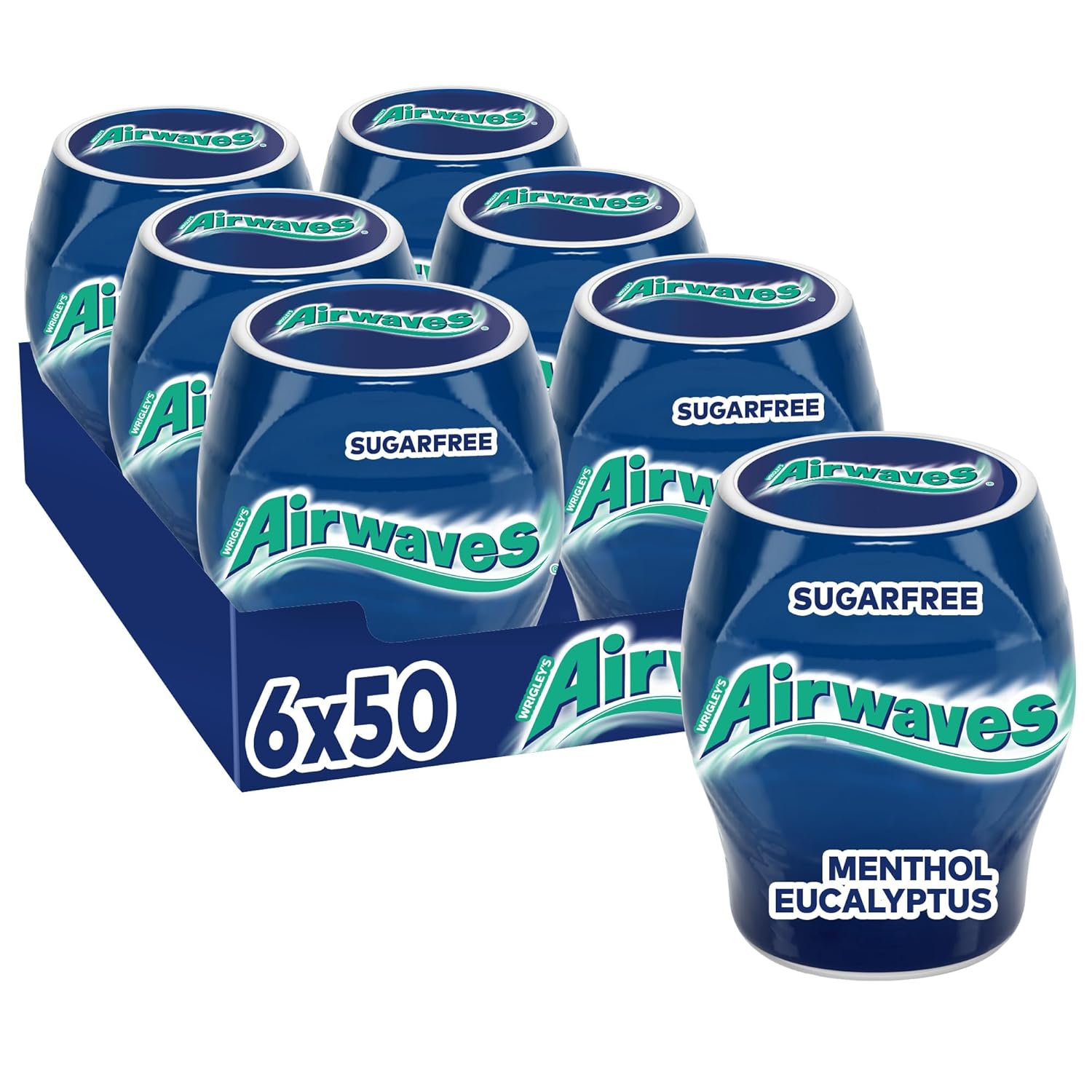AIRWAVES Store Airwaves Chewing Gum Sugar-Free, Menthol Eucalyptus Gum, 6 x 50 Dragees, Bulk Pack Chewing Gum, Chewing Gum without Sugar with Mint Freshness (300 Dragees)