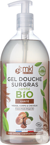 MKL Green Nature Moisturizing Shower Gel Karité Face/Body/Hair Organic Pump Bottle 1l