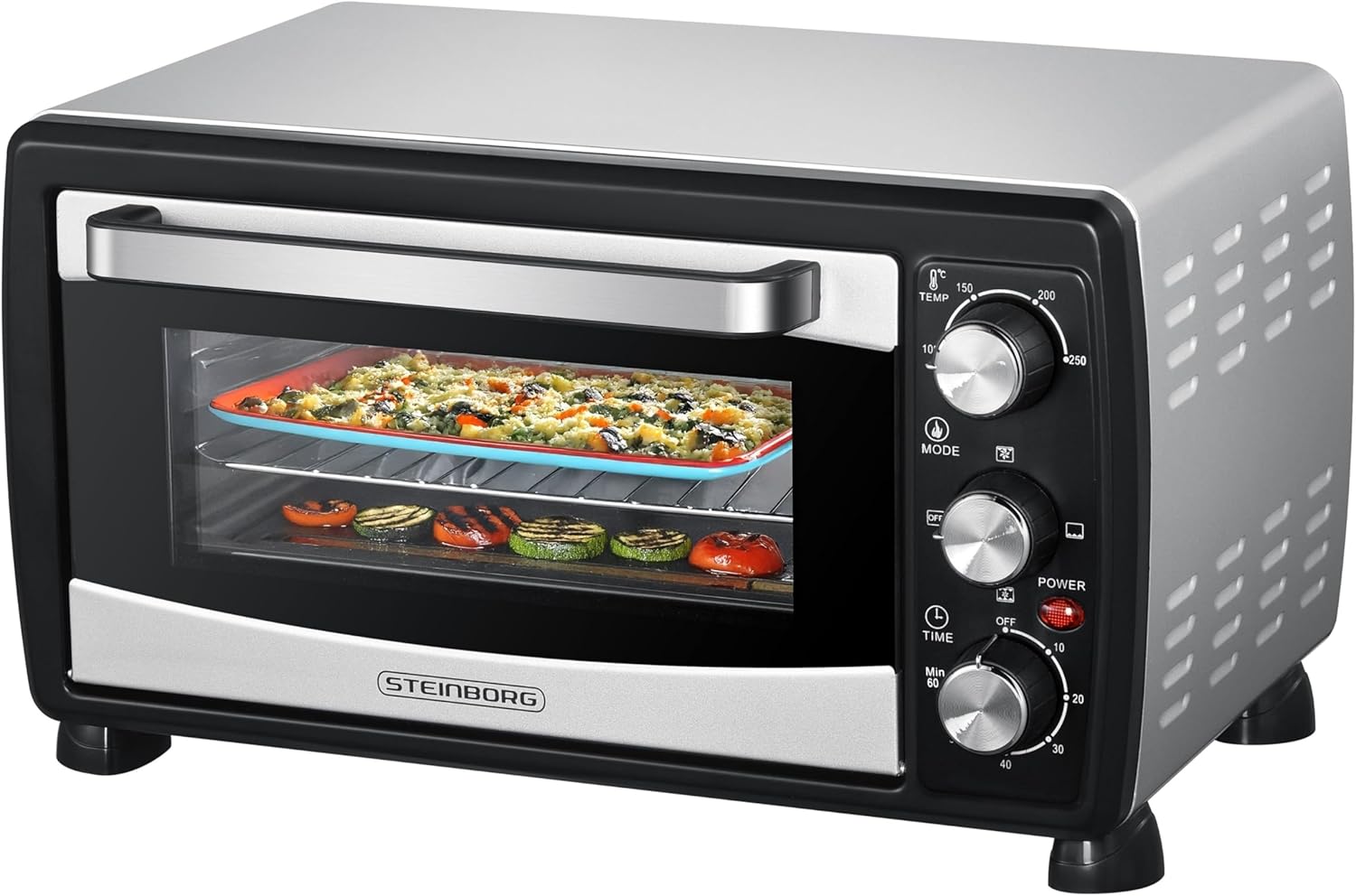 Steinborg Mini Oven with Convection Air 20 Liters Pizza Oven Crumb Tray Convection Function Top and Bottom Heat 1,400 Watt Mini Oven with Timer Small Oven for Camping or Household Freestanding