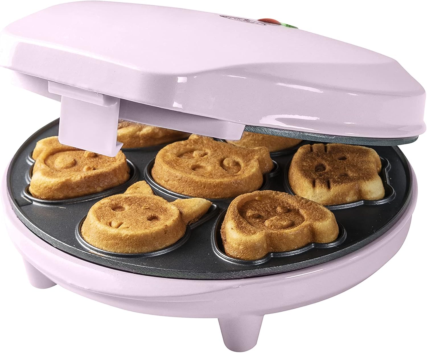Bestron Waffle Iron for Mini Cakes, Mini Cake Maker with Animal Motifs, Waffle Iron For Waffle Cakes, With Baking Light And Non-Stick Coating, 700 W, Colour: Pink