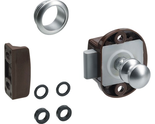 Hettich Furniture lock Push Lock Mini complete set brown silver