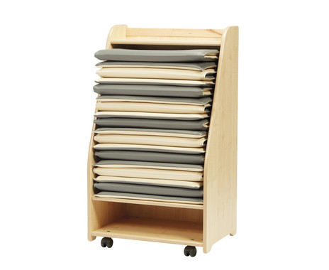 Mobile mat storage with 10 foldable mats