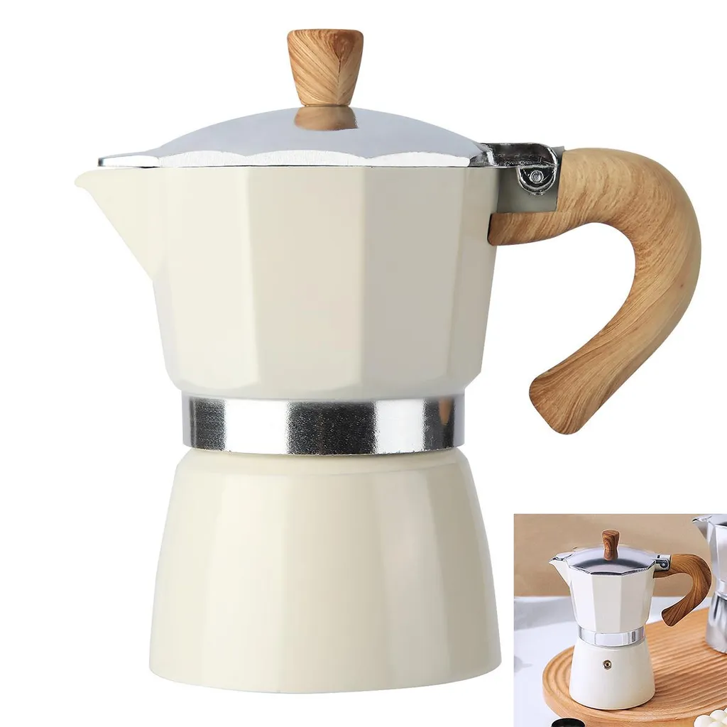 Slyrun Moka Pot Aluminium 6 Cups, Espresso Maker, Single Valve, Manual Use, Gas & Electric Stove, Camping, Outdoor, Cream White, Coffee Accessory, Coffee Machine