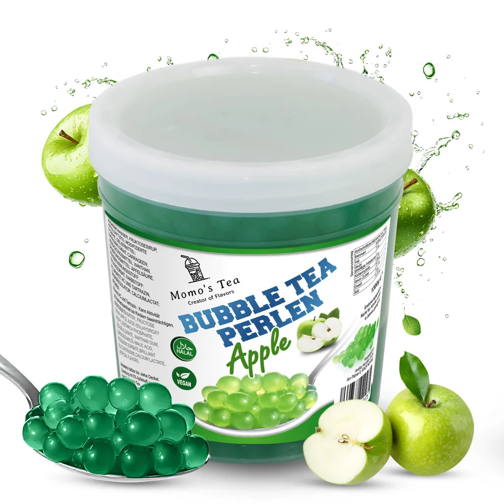 Momo's Tea® Bubble Tea Pearls - DIY [Apple - 1.3kg XXL Container] - 100% vegan, halal, gluten-free |