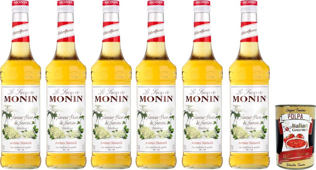 MoninElderflower -lo sciroppo ai fiori di sambuco elderflower syrup 6x70cl+ Italian Gourmet polpa 400g