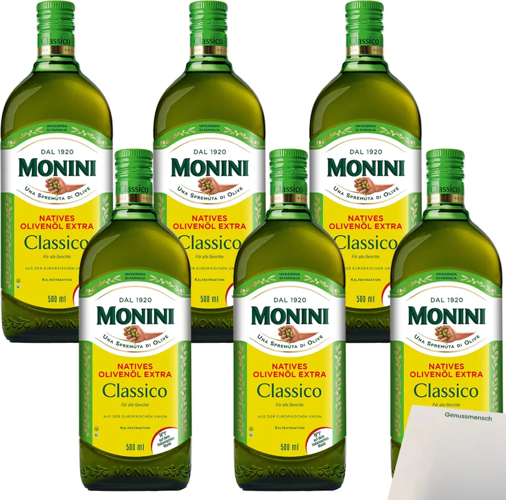 Monini Classico Extra Virgin Olive Oil (6 x 500ml bottles) + usy Block 3000 ml