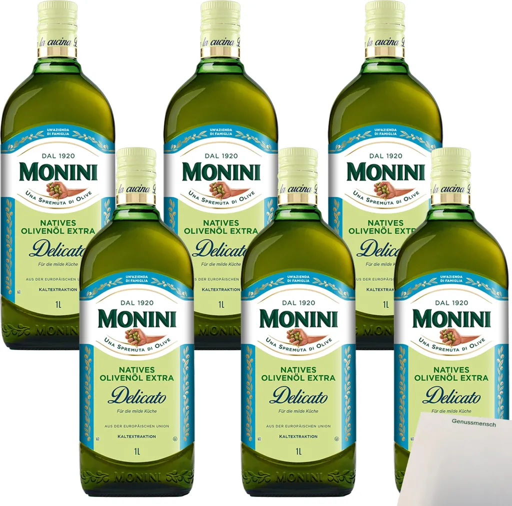 Monini Delicato Extra Virgin Olive Oil (6 x 1L bottles) + usy Block 6000 ml