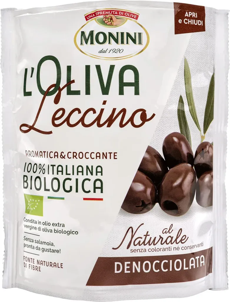 Importhaus Wilms/Impuls Monini Leccino Olives Red Pitted al Natural Italia 150g