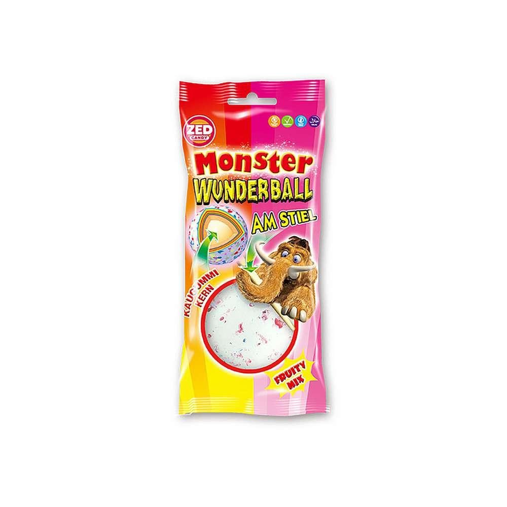 Zed Candy Monster Wunderball Fruity Mix on a stick, with bubble gum core