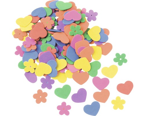Foam rubber set flowers/hearts approx. 140 pieces