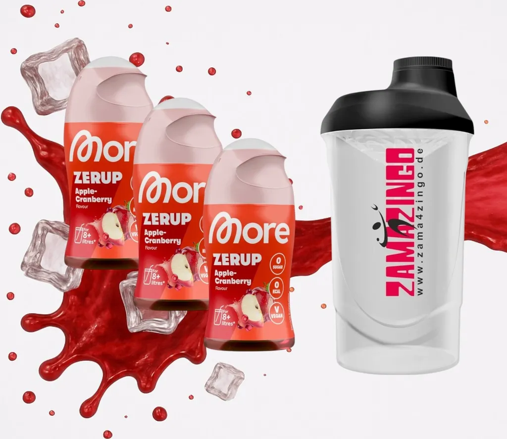 More Nutrion More Zerup Apple Cranberry Sugar Free Syrup 65ml (Pack of 3) + Free Zama4Zingo Shaker 600ml