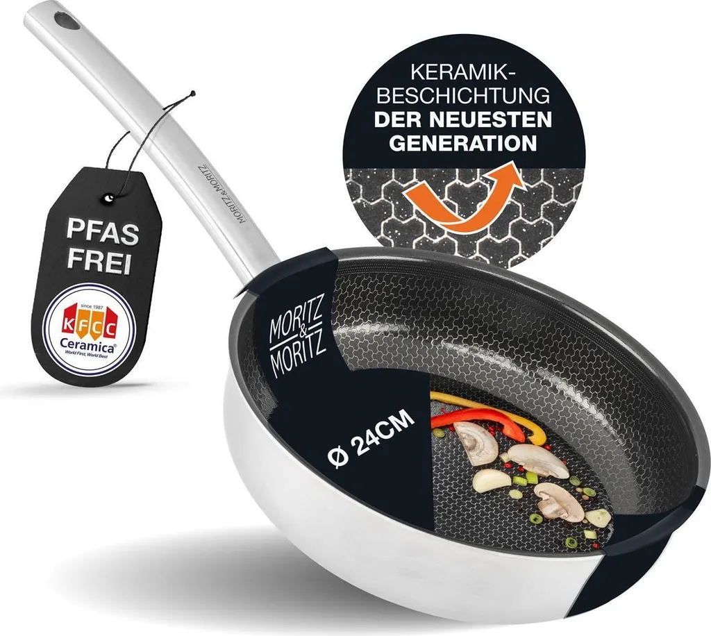 iLP Moritz & Moritz Stainless Steel Pan 24cm Straight - Non-stick Pan Honeycomb Structure