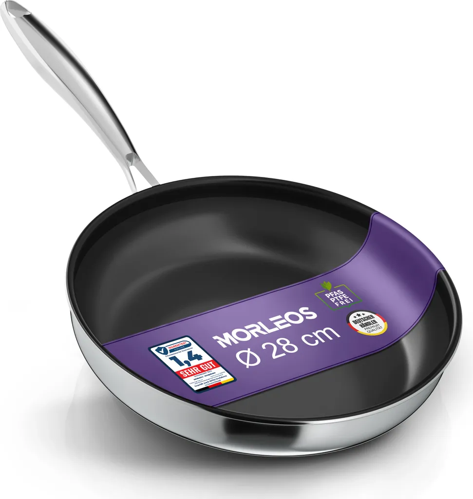Morleos Ceramic Frying Pan 28cm | Fully Coated | 5-Layer - 3mm - 1.3kg | Premium Frying Pan for Induction Cooktops | Non-Stick, Omelette Pan, Egg Pan | PTFE Free ||