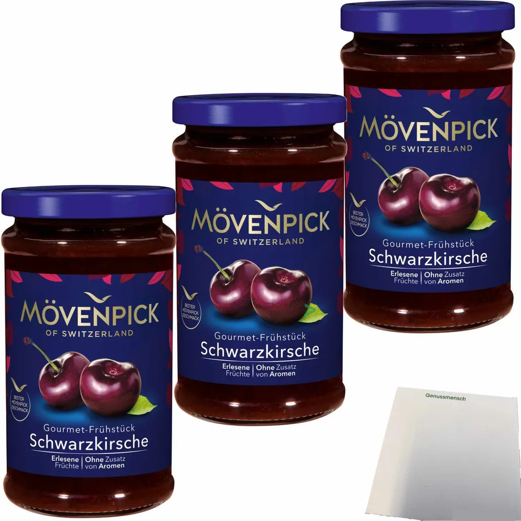 Mövenpick Gourmet Breakfast Black Cherry Fruit Spread 3-pack (3x250g jar) + usy Block