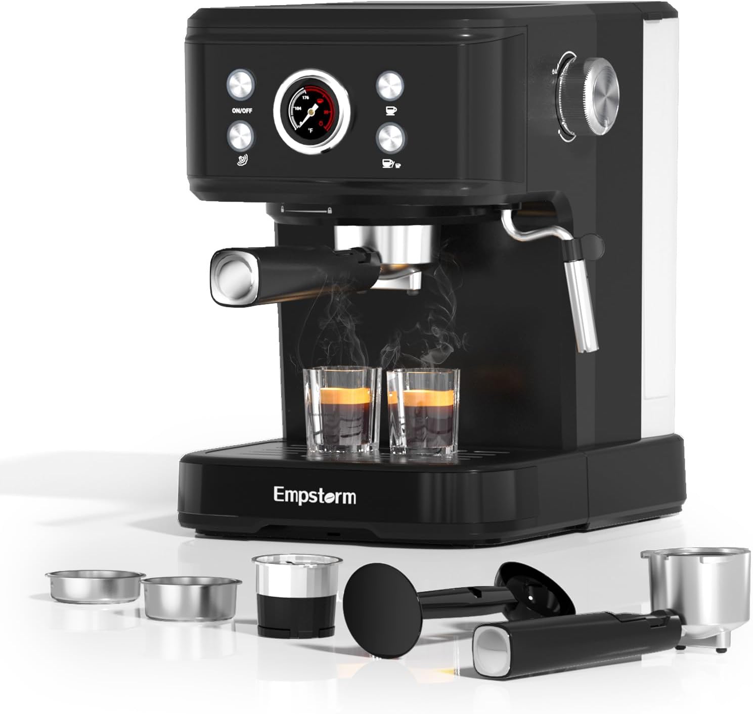 Espresso Portafilter Machine, Coffee Machine with Milk Frother, 20 Bar Espresso Machine, 2 in 1 Expresso Machine Portafilter Coffee Machine for Coffee Powder & Coffee Capsules, Black