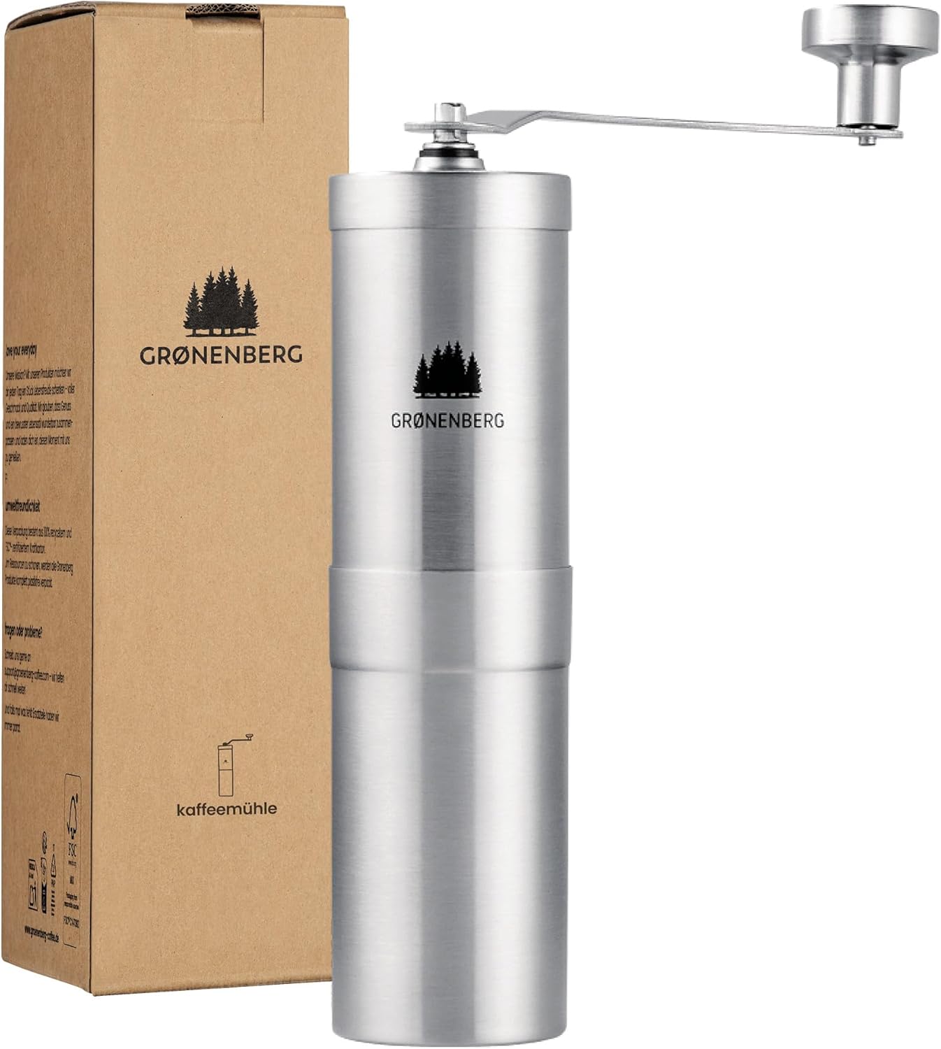Manual Coffee Grinder by Groenenberg | Hand Coffee Grinder adjustable | Ceramic Burr | Stainless Steel | Hand Crank Mill Portable